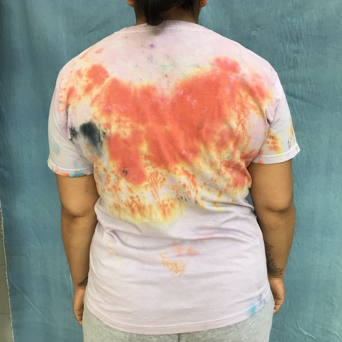 Adult tie dye t-shirt - upcycled orange circles