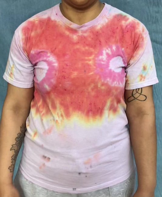 Adult tie dye t-shirt - upcycled orange circles