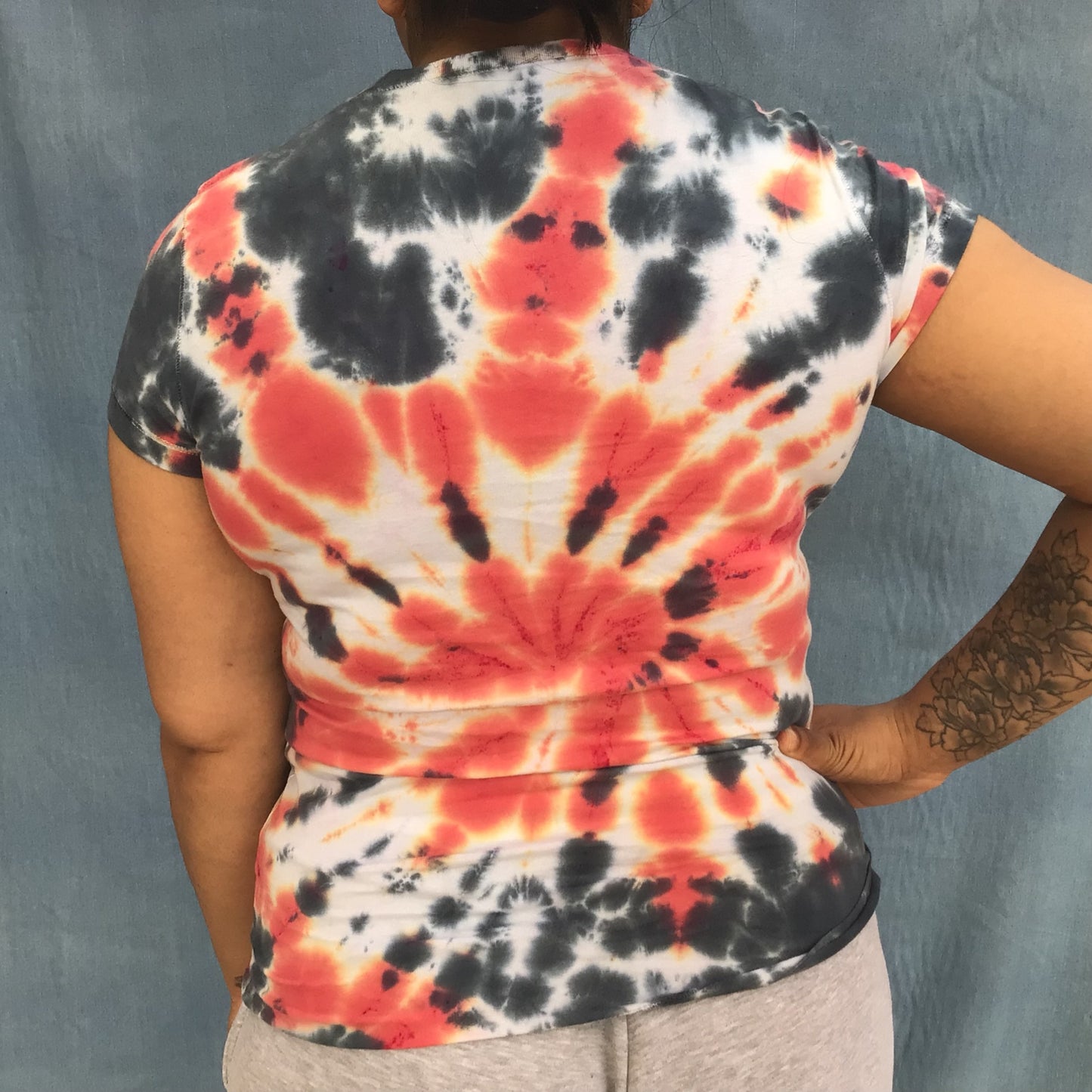 Adult tie dye v-neck t-shirt - upcycled pink and black swirl