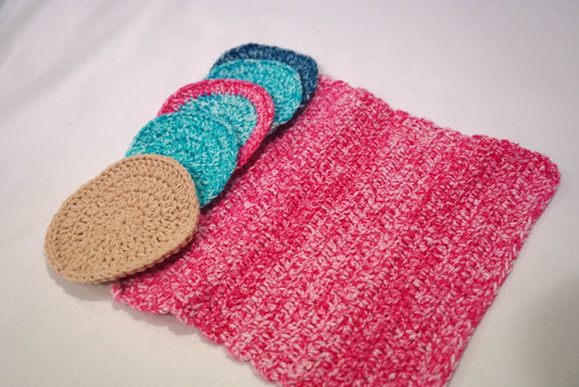 Reusable 100% Crochet Cotton Make Up Wipes and Flannel Set