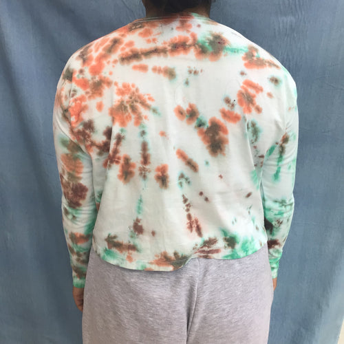 Adult tie dye t-shirt - upcycled green and brown long sleeve crop