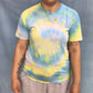 Adult tie dye t-shirt - upcycled yellow and blue swirl
