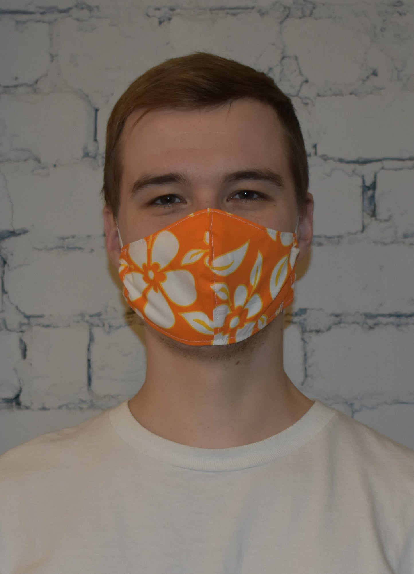 Single - Shaped Face Mask: Orange Floral - REDUCED