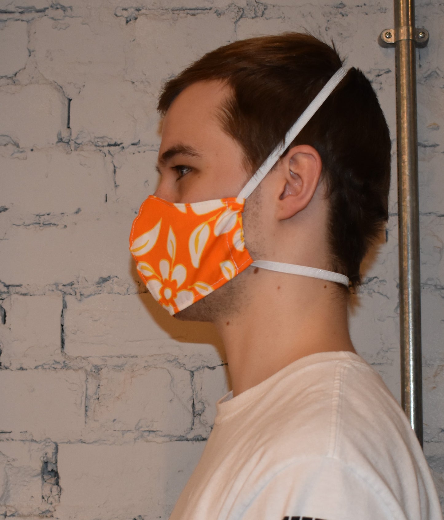 Single - Shaped Face Mask: Orange Floral - REDUCED