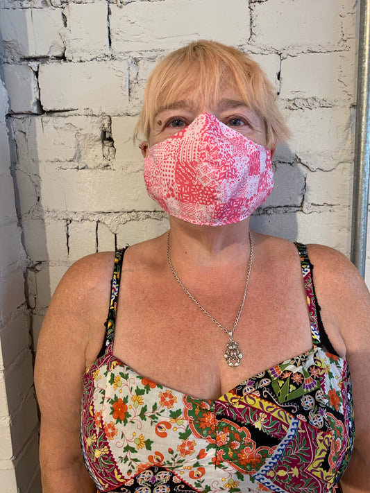 5 Pack - Shaped Face Mask: Pink Patchwork CLEARANCE